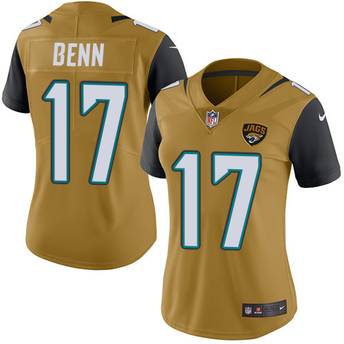 Women's Limited Arrelious Benn Nike Jersey Gold - #17 Rush NFL Jacksonville Jaguars